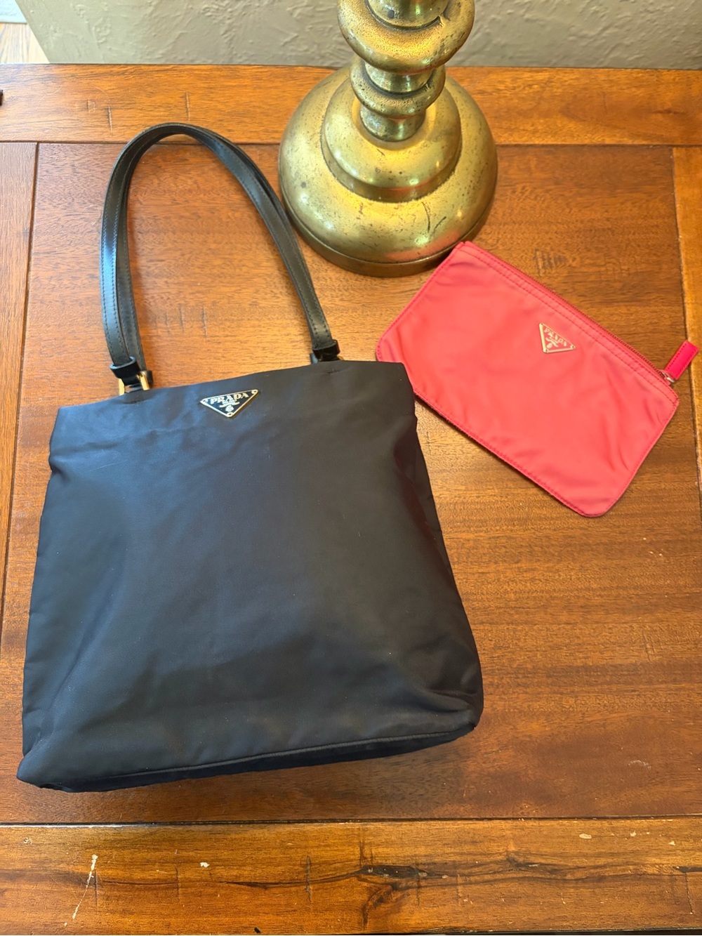 Prada Black vintage 2000’s Tessuto mini Nylon Shoulder Bag with Red Zip Pouch